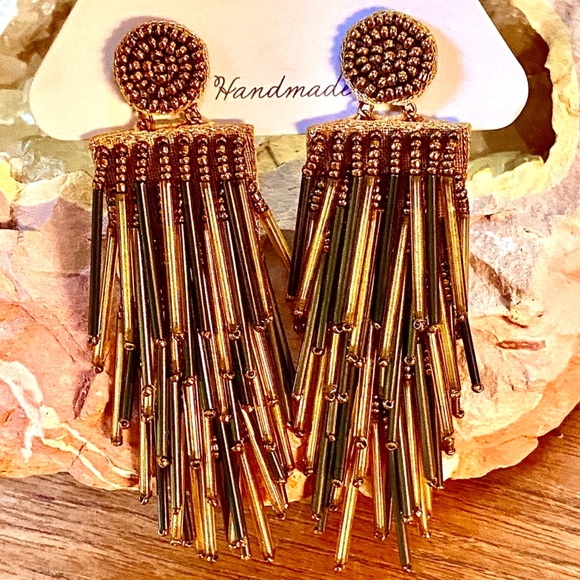 🌺🎉HP🎉🌺 NWT Deepa Beaded Gold Statement Earrings - Picture 13 of 16